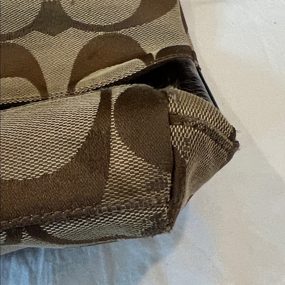 Coach Signature Jacquard Canvas & Patent Leather Hobo Shoulder Bag Khaki/Brown - Picture 6 of 11